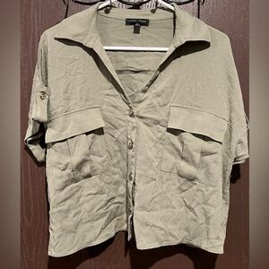 Green Cropped Top, Button down top